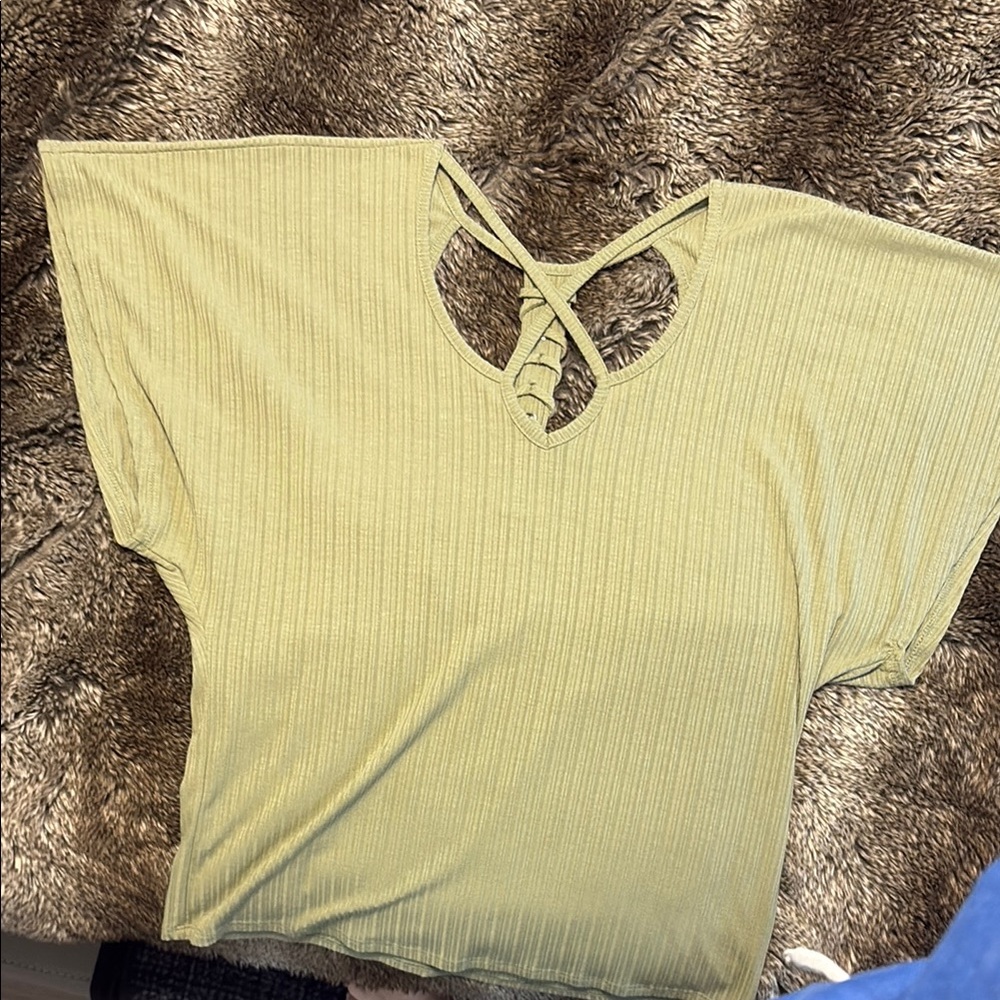 Daytrip Green Ribbed Cut Out Blouse
